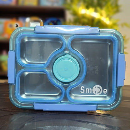 Smile Stainless Steel Bento Lunch Box with 4 Compartments for Kids - Fun & Functional Meal Prep.