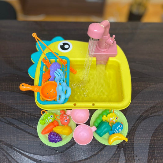 Kitchen Sink Dino - Electric Dishwasher Set for Kids' Pretend Play