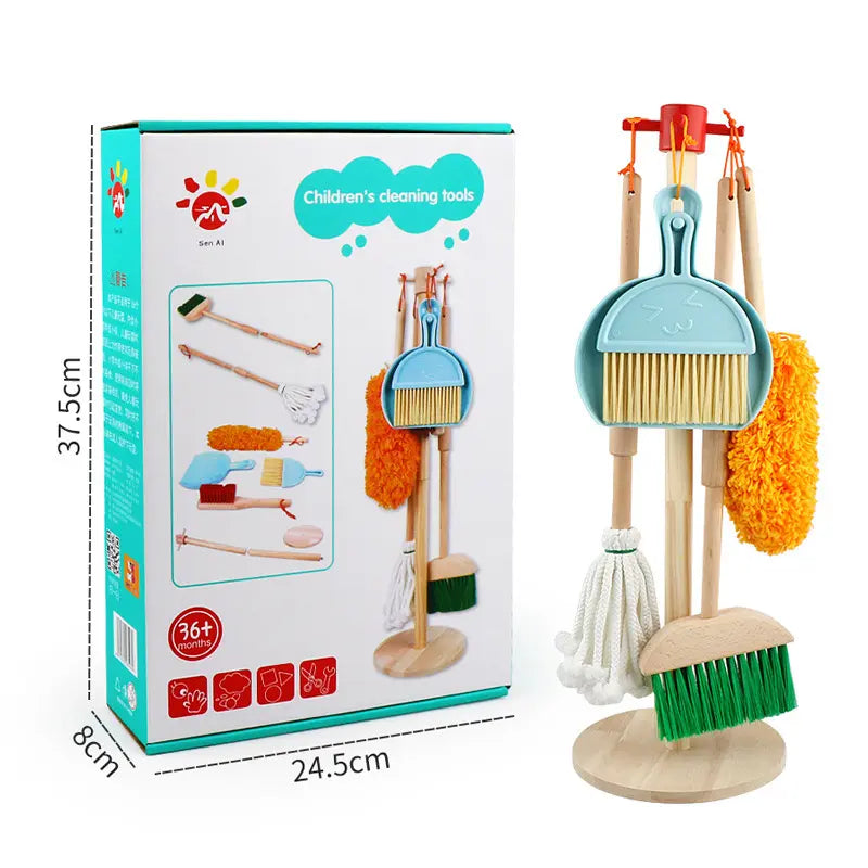 🧹 Broom Wooden Quality Kids Cleaning Set Play Kit with Hanging Stand | Montessori Pretend Play Cleaning Toys for Toddlers & Preschoolers | Gift for Boys & Girls 🎁