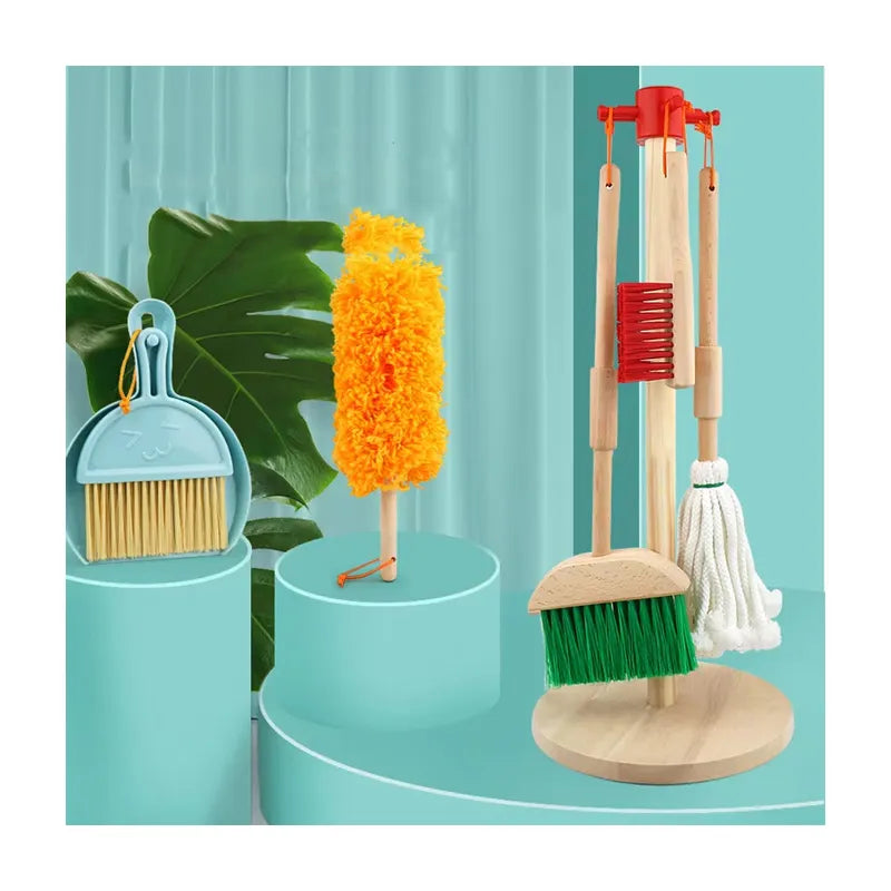 🧹 Broom Wooden Quality Kids Cleaning Set Play Kit with Hanging Stand | Montessori Pretend Play Cleaning Toys for Toddlers & Preschoolers | Gift for Boys & Girls 🎁