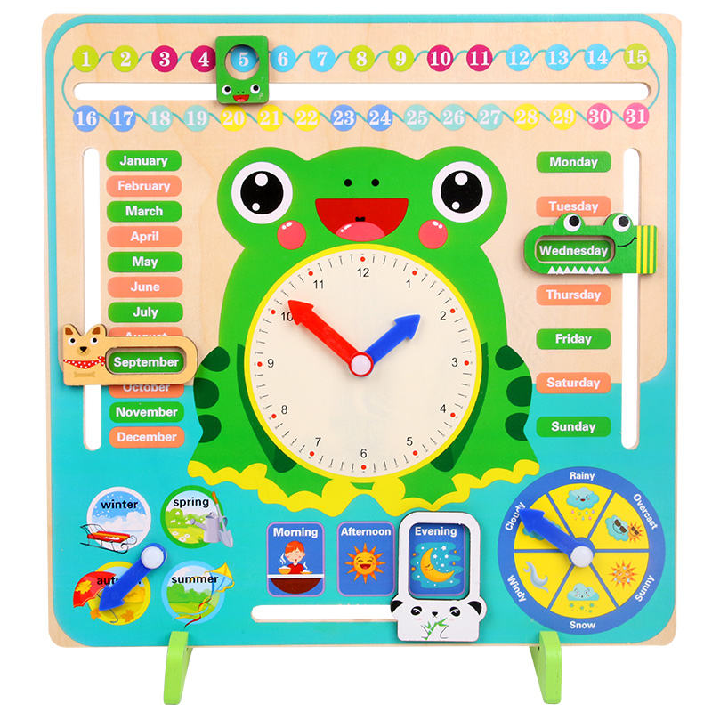 Wooden Frog Clock Set – Calendar Toy for Kids