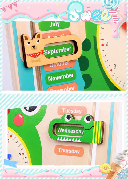 Wooden Frog Clock Set – Calendar Toy for Kids