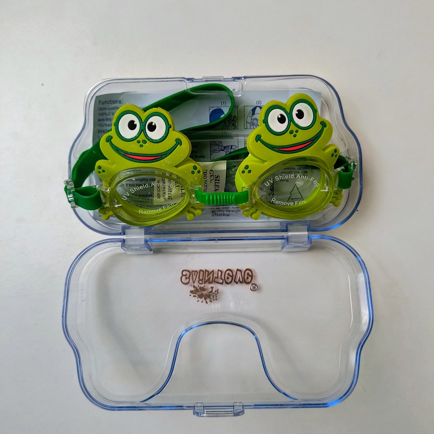 Frog -Themed Kids Swim Goggles - No-Leak Anti-Fog UV Protection with Extra Ear Plugs