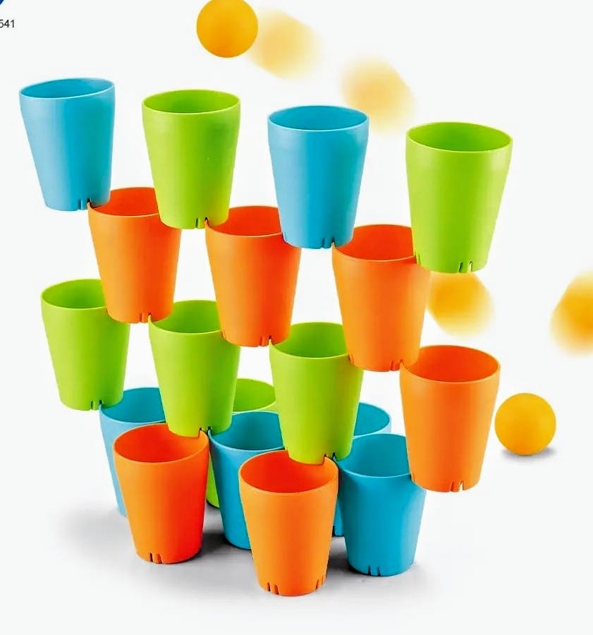 3-in-1 Stack Cup Educational Play Set: 6 Balls, 24 Cups, Montessori Blocks, Speed Stacking, and Toss Game For Toddlers Kids