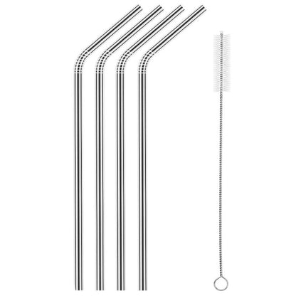 Stainless Steel Metal Straws (2 Bend 2 Straight) Set for Drinking Juice Reusable BPA-Free Metal