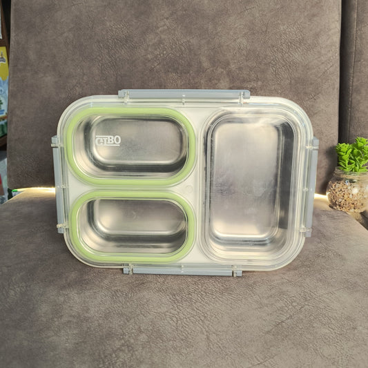 3-Grid Bento Lunchbox 1.2L – Stainless Steel, BPA-Free ( New  But Missing One Silicone Ring)