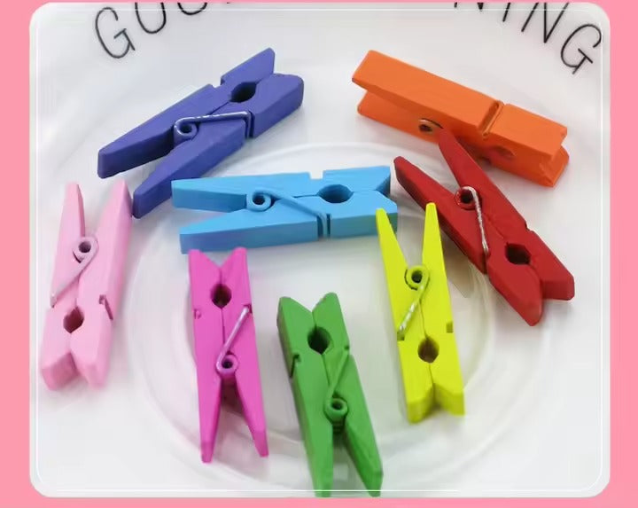 Colourful Wooden Mini-Clips - Perfect for Arts & Crafts, Photos, Memos & Home Decor (Set of 45 Clips)