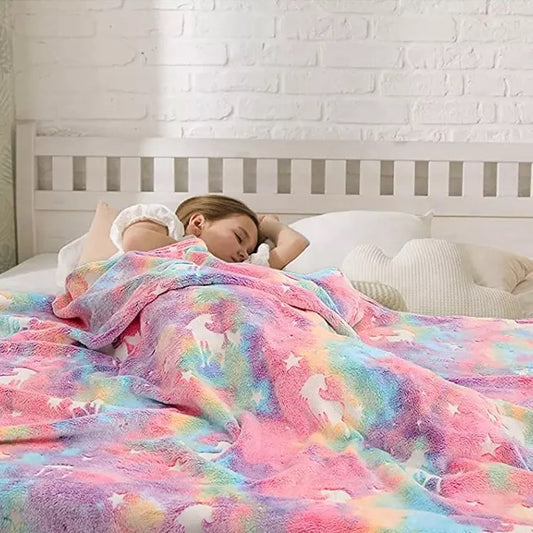 Multi Color Unicorn Super Soft Warm Glow in The Dark Blanket for kids, infants, children, toddler