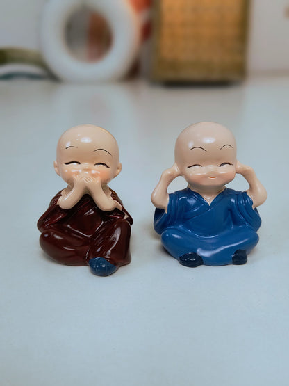 Laughing Buddha Monk Statues Set of 4 for Good Luck - Aesthetic Good Luck  Decor for Car, Tabletop & Home