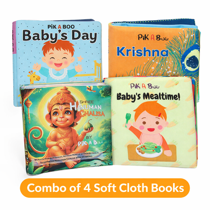 Ritual Cloth Book Combo Bundle - Hanuman Chalisa, Mealtime, Krishna & Baby's Day (4-Book Set)