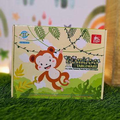 Monkey-Shaped Bamboo Fiber Tableware Set for Kids – Perfect for Baby Self-Feeding