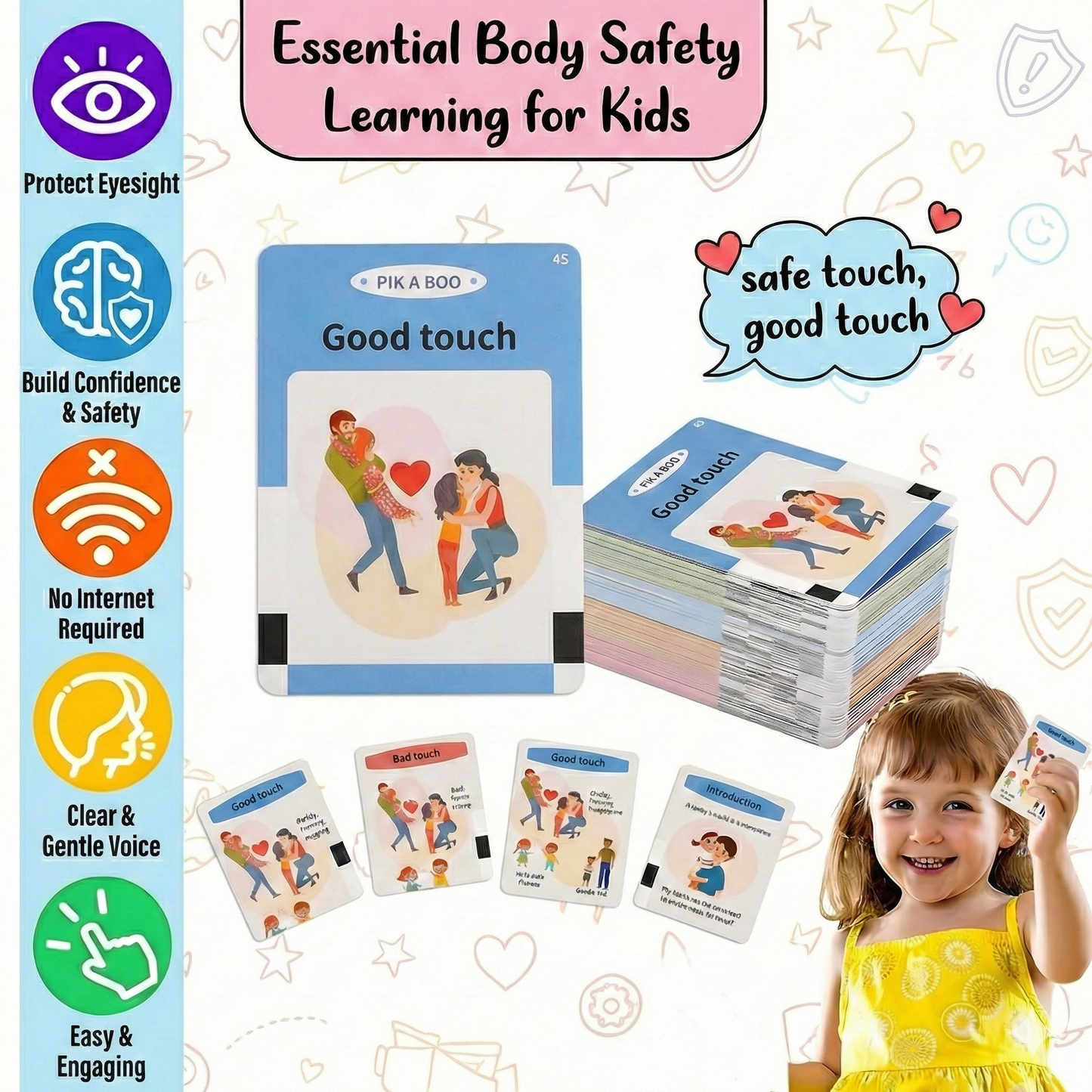 PiK A BOO Good Touch Bad Touch Flash Cards | Early Learning Fun (Set of 21)