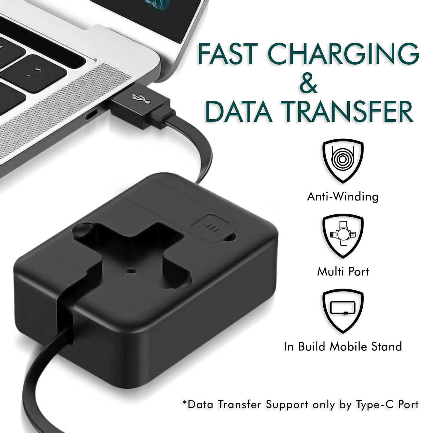 3 in 1 Fast Charging Cable with Type C, Lightning, Micro USB Port and Inbuilt Mobile Holder