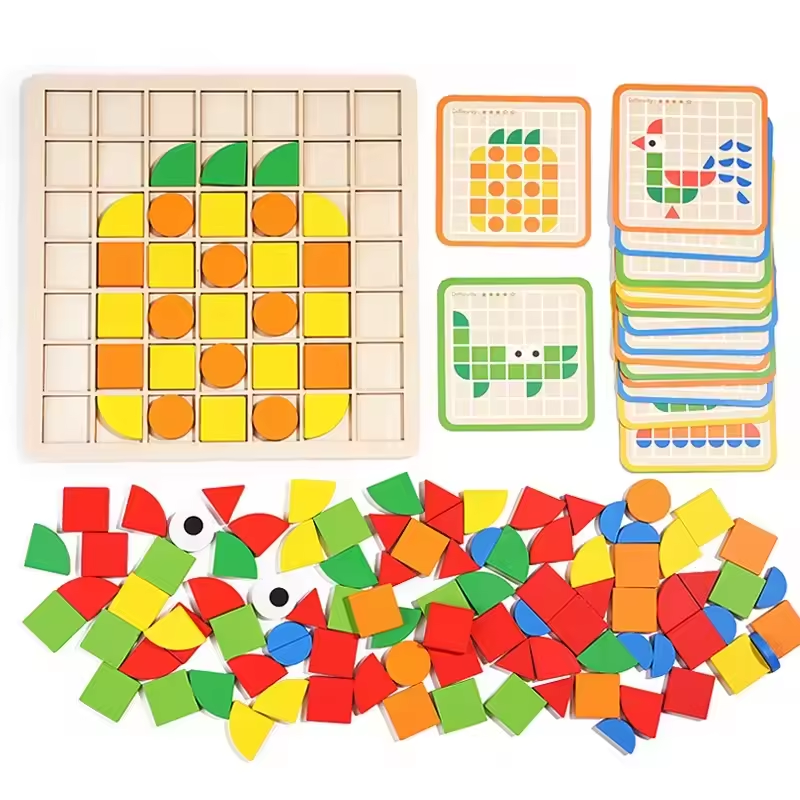 120pcs Creative Mosaic Puzzle - Montessori Wooden Pattern Blocks Set