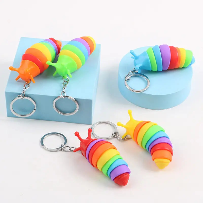 🦋 Cute Slug Keychain Fidget Sensory Toy | Stress Relief & Decompression Caterpillar Pendant for Kids & Adults 🎨✨ Any One