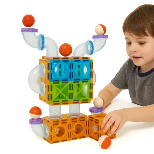 Genius 75 pc Magnetic Tiles Rolling Ball STEM Building Toy for Kids