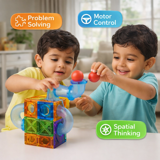 Genius 45 pc Magnetic Tiles Rolling Ball STEM Building Toy for Kids Toddlers