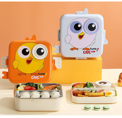 Surplus Animal Eye 3 Grid Steel Bento Lunch Box 1120ml Leakproof with Spoon & Salad Cup