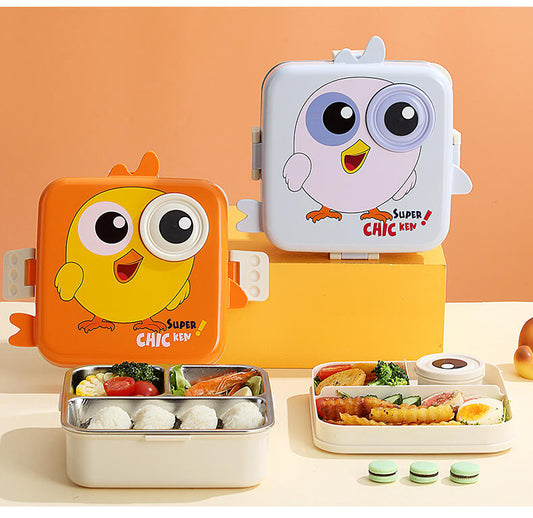 Surplus Animal Eye 3 Grid Steel Bento Lunch Box 1120ml Leakproof with Spoon & Salad Cup