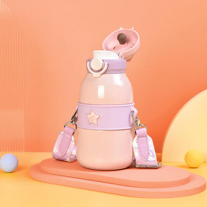 Surplus Stock: Cartoon Steel Water Bottle – Insulated with Strap | Kids