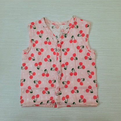Organic Muslin Vest Set of 3 | Cherry, Star & Rabbit Designs – Soft, Breathable & Buttoned for Easy Dressing