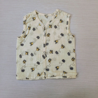 Organic Muslin Vest Set of 3 | Tiger, Bee & Vehicle Designs – Soft, Breathable & Buttoned for Easy Dressing