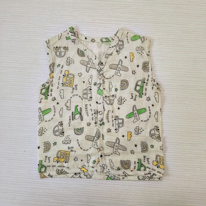 Organic Muslin Vest Set of 3 | Tiger, Bee & Vehicle Designs – Soft, Breathable & Buttoned for Easy Dressing