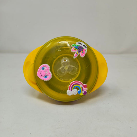 Cute Cartoon Design Steel Core Suction Bowl with Plastic Outer and Lid: Safe, Spill-Resistant Mealtime Solution