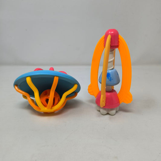 Infant UFO & Rocket Rattle Bells Set: Colorful, Engaging, and Safe ABS Toys with Fun Sounds for Newborn Babies