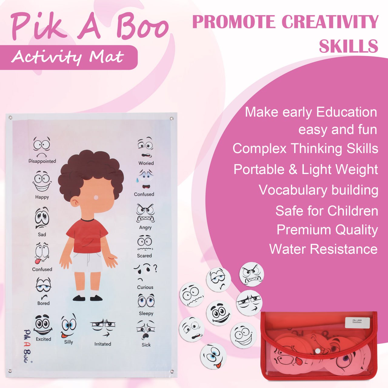 PiK A BOO Emotions Activity Mat For Kids, Children Approx 91*60 Cm