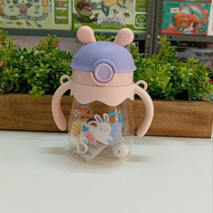 Cute Animal Training Handle Straw Sipper Cup With Strap, Bottle - 370ML