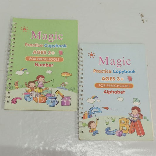 Pre Loved ||  Magic Practice Copy book set For Kids Set of 2 (Number and Alphabet)