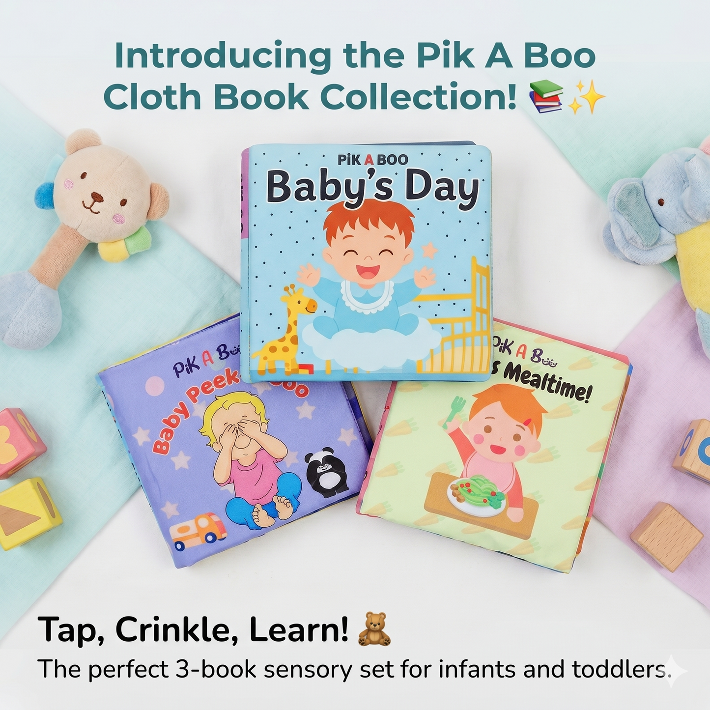 3 Cloth Books Combo - Baby's Day, Mealtime & Peek-A-Boo | 3-Book Set