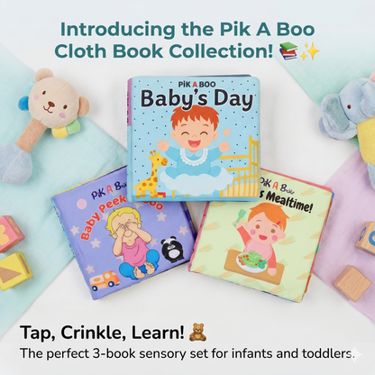 3 Cloth Books Combo - Baby's Day, Mealtime & Peek-A-Boo | 3-Book Set