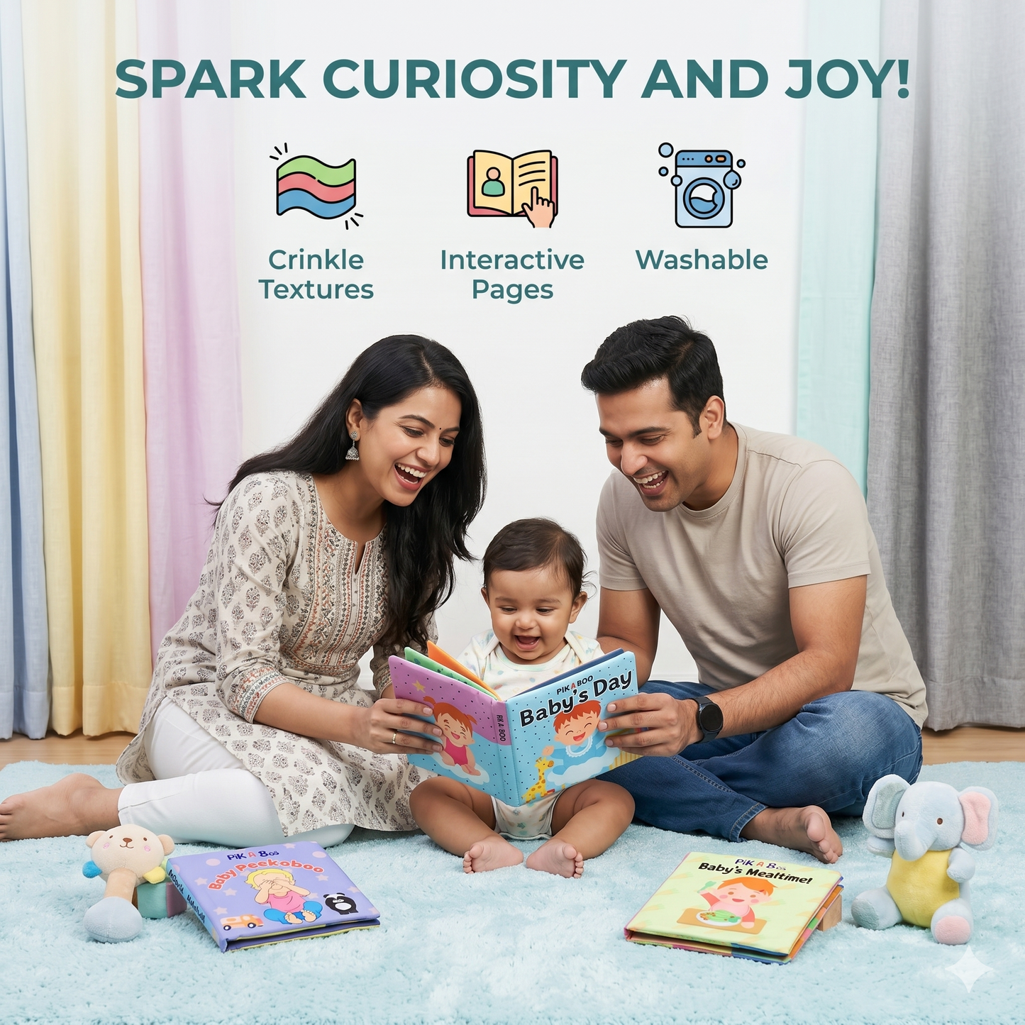 3 Cloth Books Combo - Baby's Day, Mealtime & Peek-A-Boo | 3-Book Set