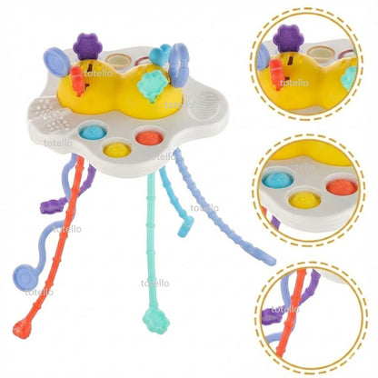 Totello Pehla Toy Pull String Silicone Teether Sensory Play with Pop-It Buttons for Babies