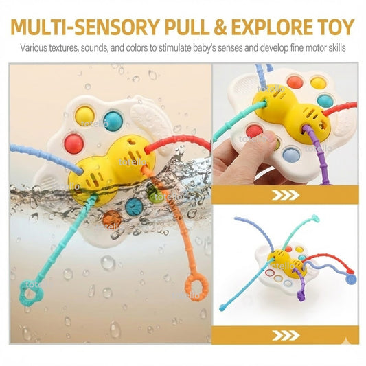 Totello Pehla Toy Pull String Silicone Teether Sensory Play with Pop-It Buttons for Babies
