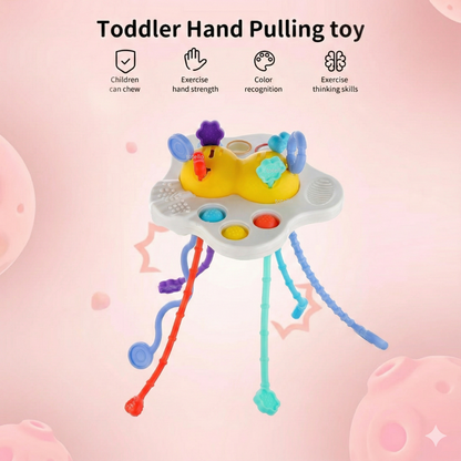 Totello Pehla Toy Pull String Silicone Teether Sensory Play with Pop-It Buttons for Babies