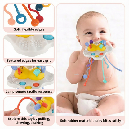 Totello Pehla Toy Pull String Silicone Teether Sensory Play with Pop-It Buttons for Babies
