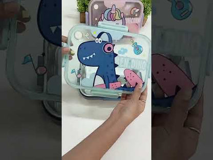 Unicorn / Dino 3 Grid Insulated Stainless Steel Leakproof Lunch Bento Box For Kids