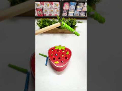 Wooden Magnetic Strawberry Bug Catch Game Montessori Toy for Kids