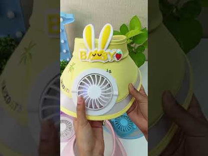 Cute Rabbit USB Rechargeable Retractable Wide Brim Sun Cap with 3 Gear Adjustable Wind Speed Fan Fan