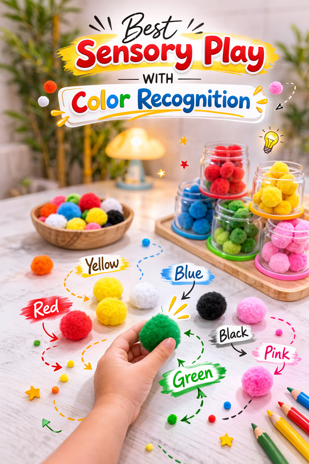 Colorful Pom Pom Balls for Sensory Play - Educational Toys for Babies & Toddlers (Set of 50)