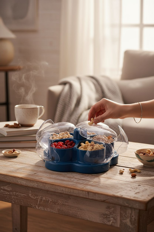 Lotus Shape Dry Fruit Storage Box – 5-Container Multipurpose Set with Serving Tray