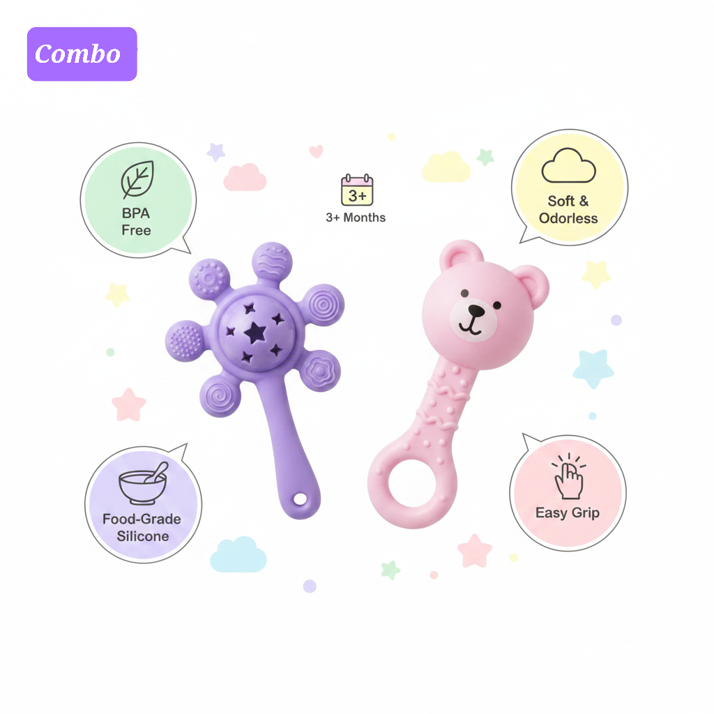 Baby's Day Cloth Book + Sun Silicone Teether Rattle – Sensory Starter Kit for Babies