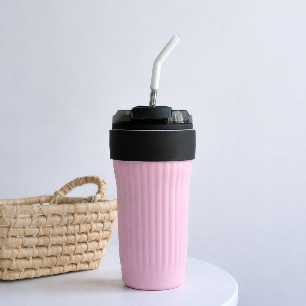 Pink Stainless Steel Tumbler With Straw and Without Handle – 860ml Bottle