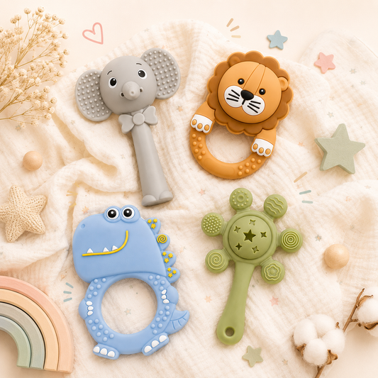 Sun Silicone Teether Rattle Toy – Soft, Safe Teething Relief for Babies 3-12M ( Assorted )