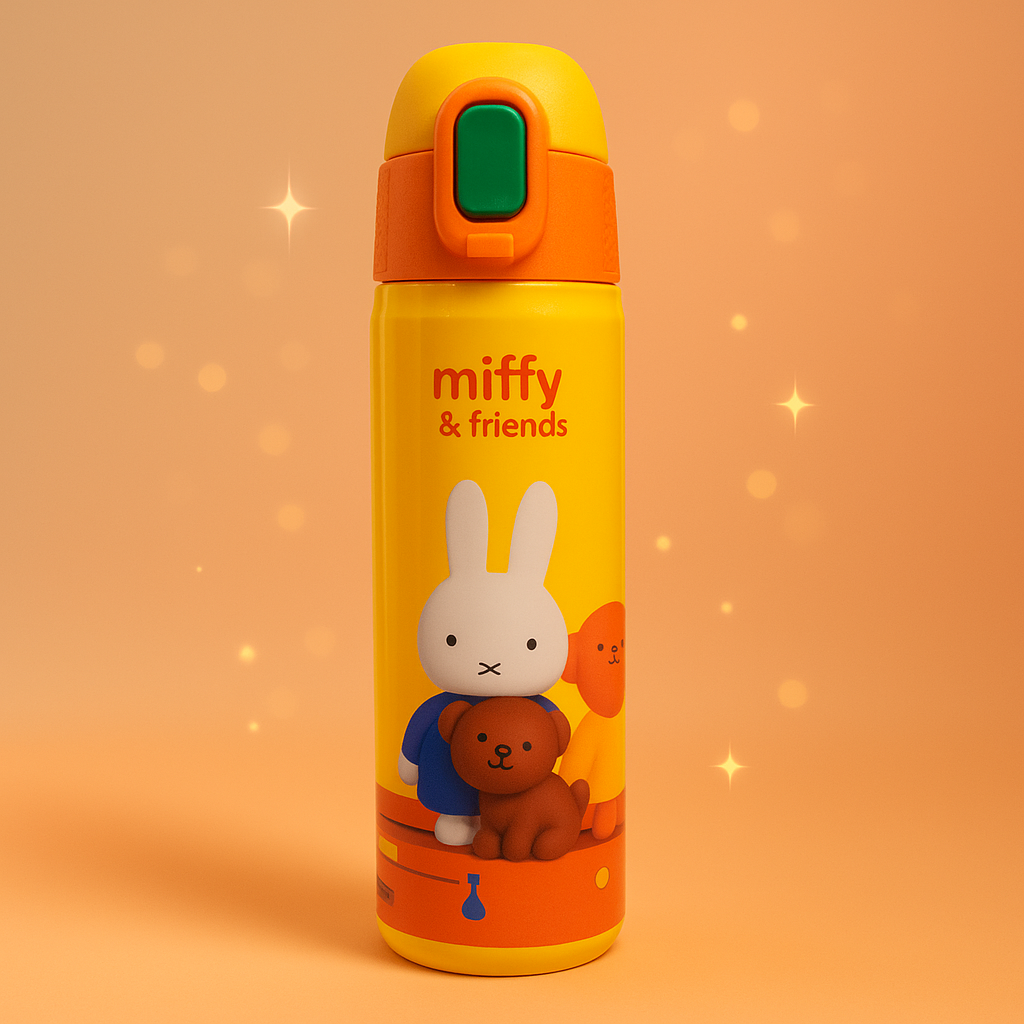 Yellow Cartoon Thermos Water Bottle – 500ml Insulated Stainless Steel Hot & Cold Flask for Kids