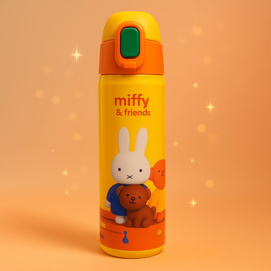 Yellow Cartoon Thermos Water Bottle – 500ml Insulated Stainless Steel Hot & Cold Flask for Kids